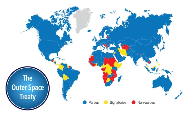 Wereldkaart Met Landen Die Het Ruimtevaartverdrag Voor Exploratie Van Ruimte — Stockfoto