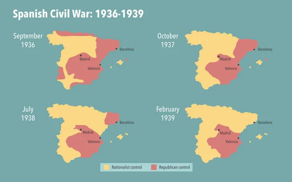 スペイン内戦の地図と1936年から1939年の占領地 — ストック写真