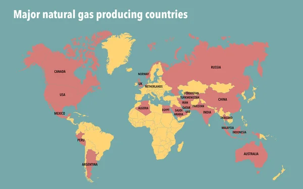 World map of major natural gas producing countries