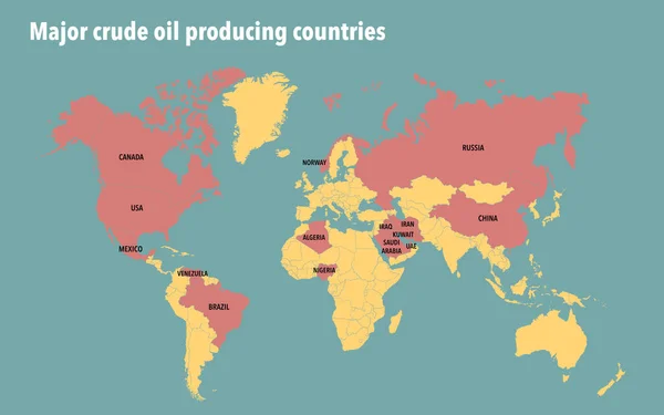 World Map Major Crude Oil Producing Countries — Stock Photo, Image