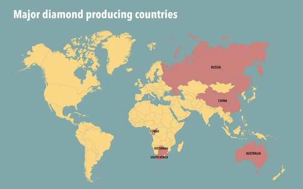 Mappa Mondiale Dei Principali Paesi Produttori Diamanti — Foto Stock