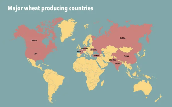 Światowa Mapa Głównych Krajów Produkujących Pszenicę — Zdjęcie stockowe