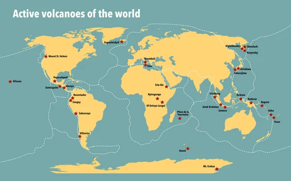 世界の主要な活火山と地図 — ストック写真