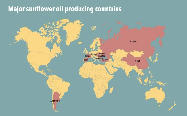 主要なひまわり油生産国の世界地図 — ストック写真