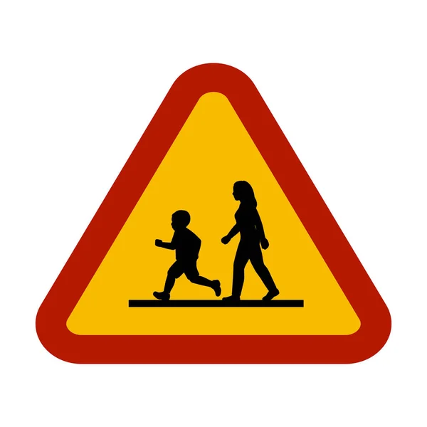 Sinal Trânsito Para Cautela Crianças Atravessam Estrada — Fotografia de Stock