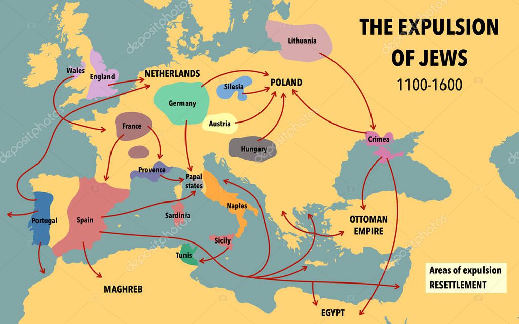 Mapa Que Muestra La Expulsi N De Jud Os Y Su Reasentamiento Entre 1100   Depositphotos 647965582 Stock Photo Map Showing Expulsion Jews Resettlement 