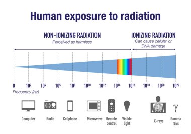 Human exposure to radiation on the electromagnetic spectrum clipart