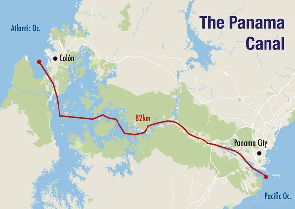 パナマ運河の地図 太平洋から大西洋への経路を示す — ストック写真