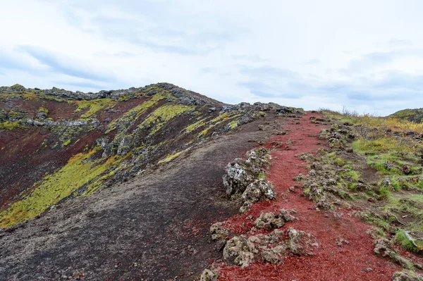 Senderismo Cima Del Lago Volcánico Kerid Islandia — Foto de Stock