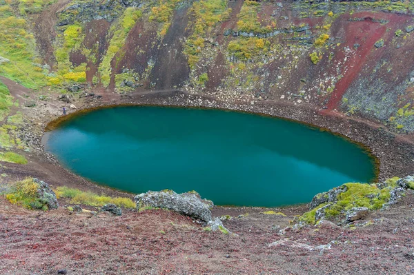 Vista Del Lago Volcánico Kerid Islandia — Foto de Stock