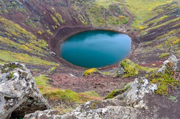 Vista Del Lago Volcánico Kerid Islandia — Foto de Stock