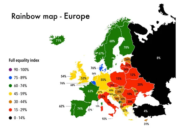 Карта Веселки Показує Права Лгбті Людей Європі Ліцензійні Стокові Фото
