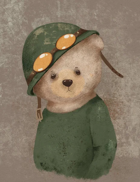 Малюнок Плюшевого Ведмедя Військовій Формі Миротворець — стокове фото