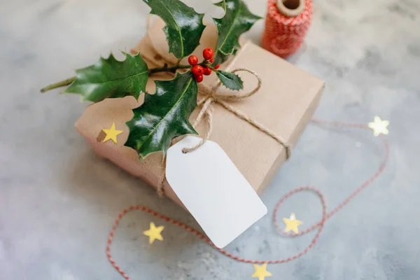 Kerstcadeau Doos Cadeau Tag Mockup — Stockfoto