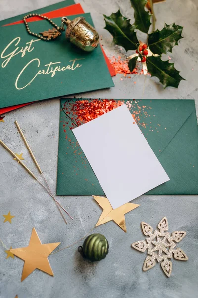 Kerst Papier Vel Mockup Met Textuur Een Brief Met Een — Stockfoto