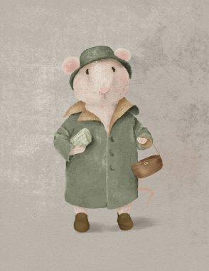 karikatür faresi tebrik kartı, bebek odası, davetiye için sevimli