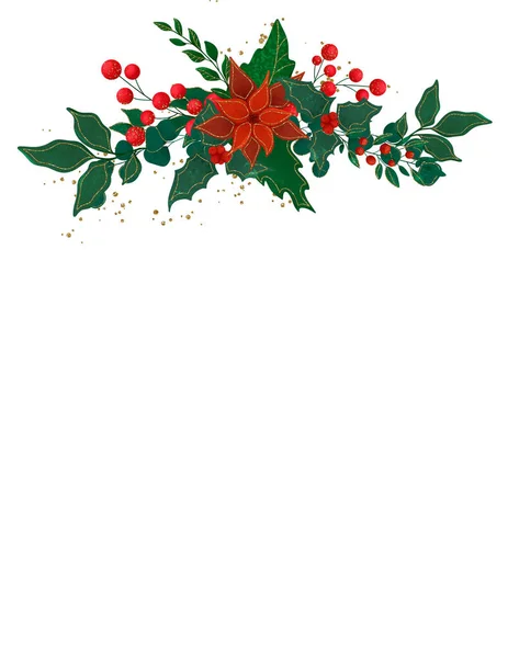 Conjunto Flores Navidad Colores Clásicos Navidad Rojo Verde Estilo Retro —  Fotos de Stock