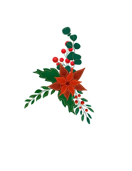 Conjunto Flores Navidad Colores Clásicos Navidad Rojo Verde Estilo Retro —  Fotos de Stock