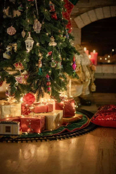 Jul Inredning Klassiska Färger Röd Och Grön Vintage Stil Jul — Stockfoto