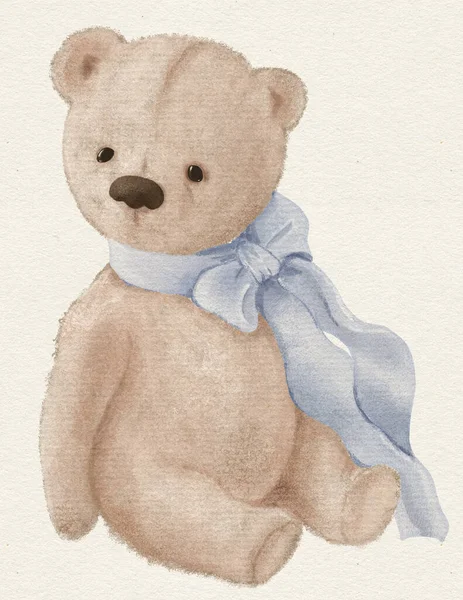 Kresba Chlapečka Medvídka Modrou Stuhou Pro Dětské Večírky — Stock fotografie