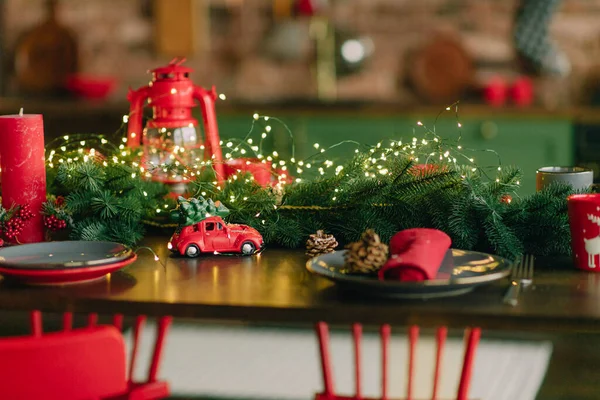 Decoración Cocina Navidad Interior Año Nuevo Cena Festiva —  Fotos de Stock