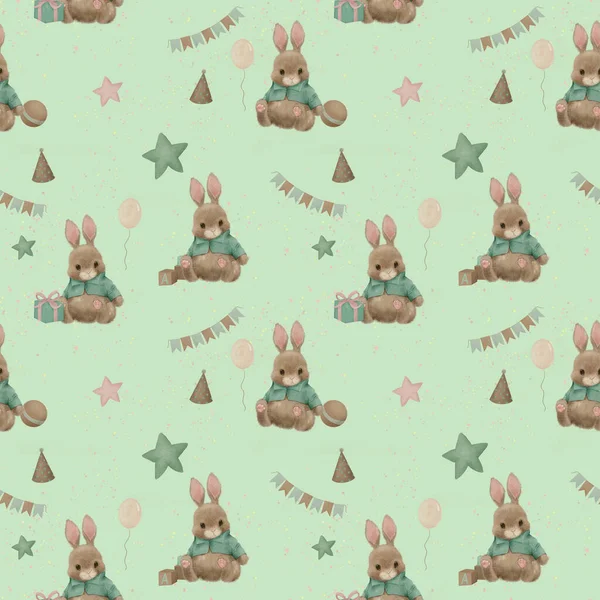 Pattern Kids Birthday Bunny Αφίσα Παιδικό Δωμάτιο Δώρο Πρώτα Γενέθλια — Φωτογραφία Αρχείου