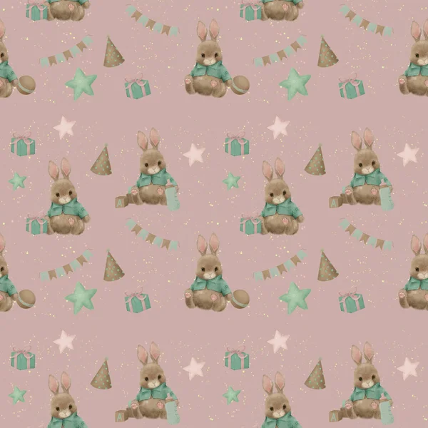 Pattern Kids Birthday Bunny Αφίσα Παιδικό Δωμάτιο Δώρο Πρώτα Γενέθλια — Φωτογραφία Αρχείου