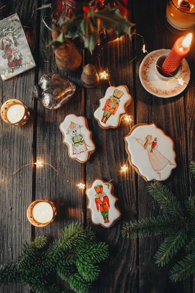 Weihnachten Bemalte Lebkuchen Geeiste Lebkuchen Nussknacker — Stockfoto