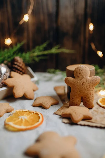 Різдвяне Печиво Пряники Домашні Торти Фото Стиль Різдвяної Їжі — стокове фото