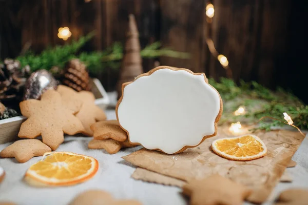 Julpepparkakor Med Vit Glasyr Mockup För Målning Hembakat Bakverk — Stockfoto