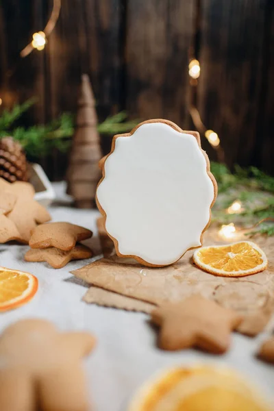Noel Zencefilli Ekmek Beyaz Kremalı Maket Yapımı Pişirme — Stok fotoğraf