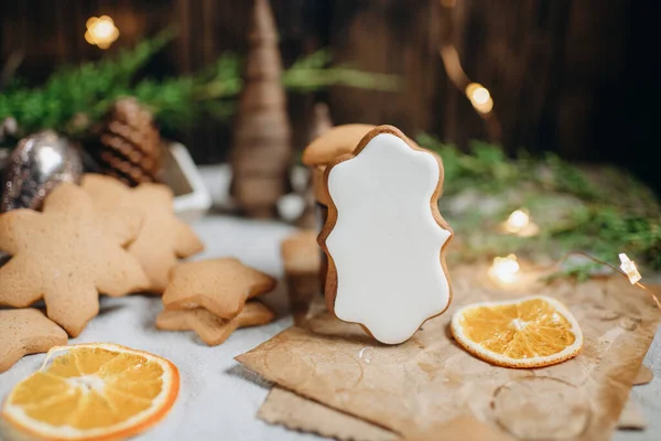 Christmas Gingerbread White Icing Mockup Painting Homemade Baking — Stock Photo, Image