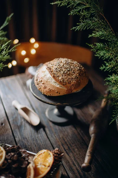 Homemade Sourdough Bread Seeds Homemade Cakes Oven Baked Bread — Stock Photo, Image