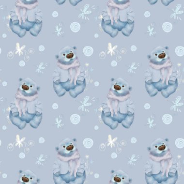 bebek illüstrasyonu kusursuz desen, oyuncak ayı deseni