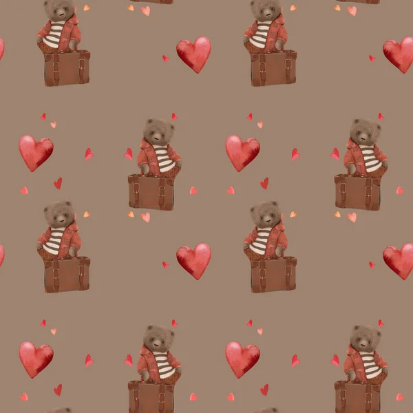 Padrão Sem Costura Para Dia Dos Namorados Urso Coração — Fotografia de Stock