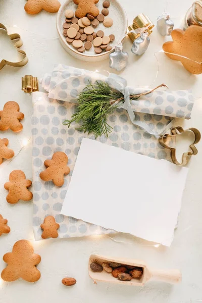 greeting card mockup, cookie recipe mocap, gingerbread background card mocap