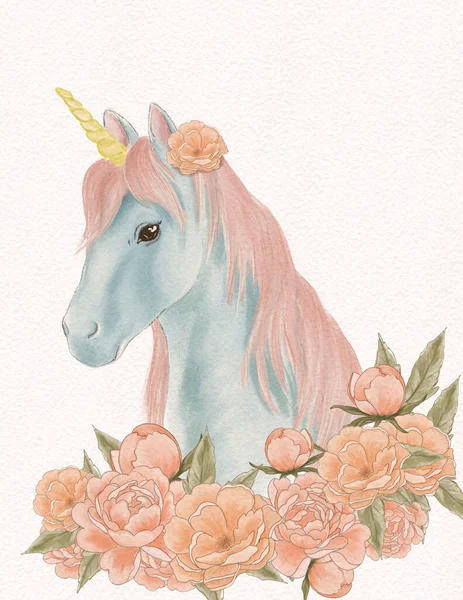 Fairytale Magical Unicorn Rainbow Mane Postcard Unicorn — Stock Photo, Image