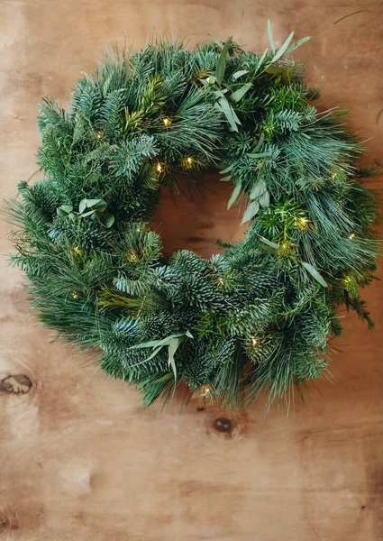 stock image Christmas wreath of fir branches and fir, Christmas floristry