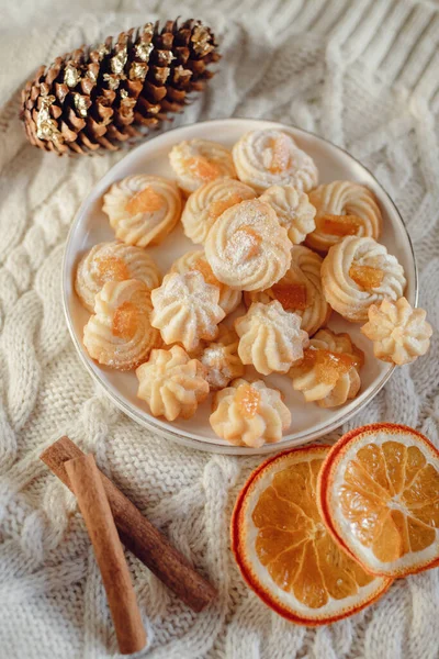 Domowe Ciasta Słodkie Ciasteczka Tle Cynamonu Pomarańczy — Zdjęcie stockowe