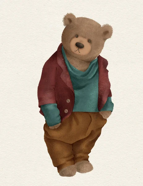 Teddy Beer Schattig Dier Voor Kinderkamer Decoratie Wenskaart Bos Illustratie — Stockfoto