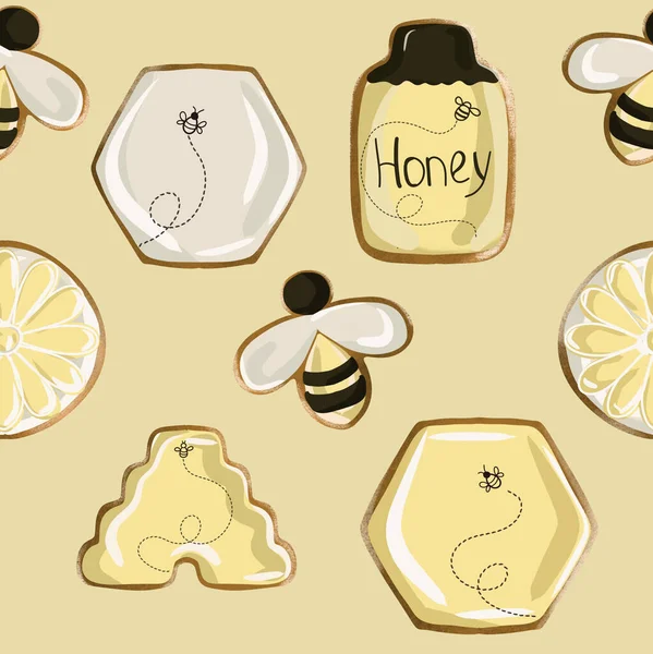 Méz Méhek Rajzolása Mézeskalácsra Méhészetre — Stock Fotó