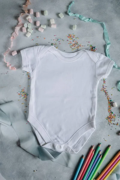 Baby Clothes Mockup Newborn Bodysuit Mockup White Color Bodysuit Gray — Photo
