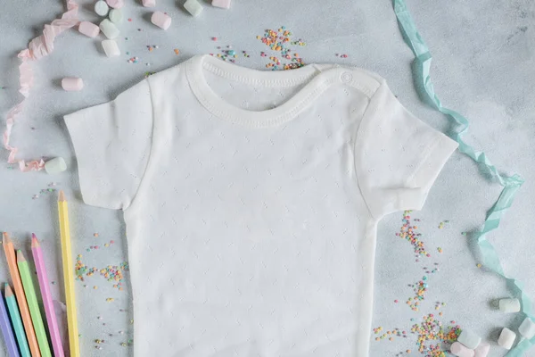 Baby Clothes Mockup Newborn Bodysuit Mockup White Color Bodysuit Gray — Stockfoto