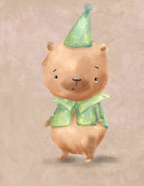 Teddy bear, cute animal for children's room decoration, greeting card, woodland illustration, cartoon bear