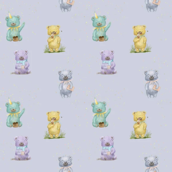 pattern Teddy bear, cute animal for children\'s room decoration, greeting card, woodland illustration, cartoon bear pattern