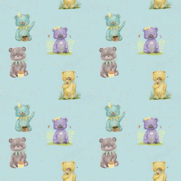 pattern Teddy bear, cute animal for children's room decoration, greeting card, woodland illustration, cartoon bear pattern