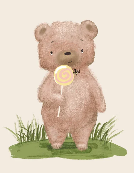 Teddy Bear Cute Animal Children Room Decoration Greeting Card Woodland —  Fotos de Stock