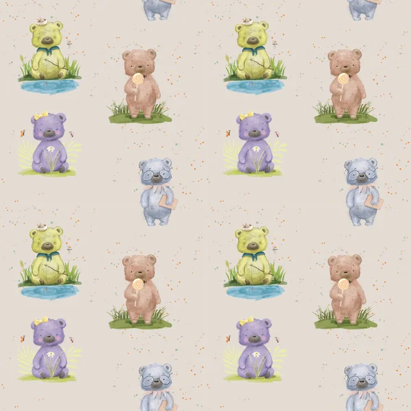 pattern Teddy bear, cute animal for children's room decoration, greeting card, woodland illustration, cartoon bear pattern
