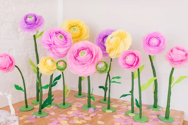 Decorative Paper Ranunculus Flowers Pastel Colors Wedding Decor — Zdjęcie stockowe