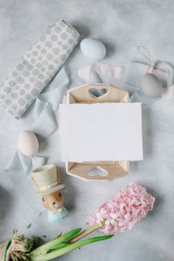 mockup postcard on an easter theme in pastel colors, mockup card on an easter background